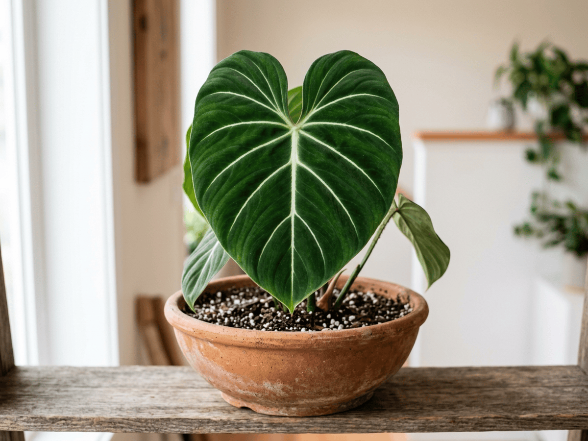 Prächtiges Philodendron (Philodendron gloriosum), ganze Pflanze