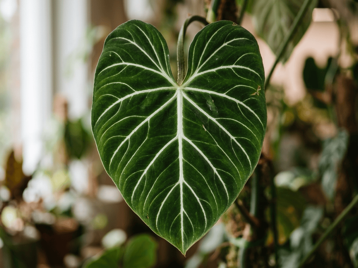 Prächtiges Philodendron — Nahaufnahme von Blättern und Blüten