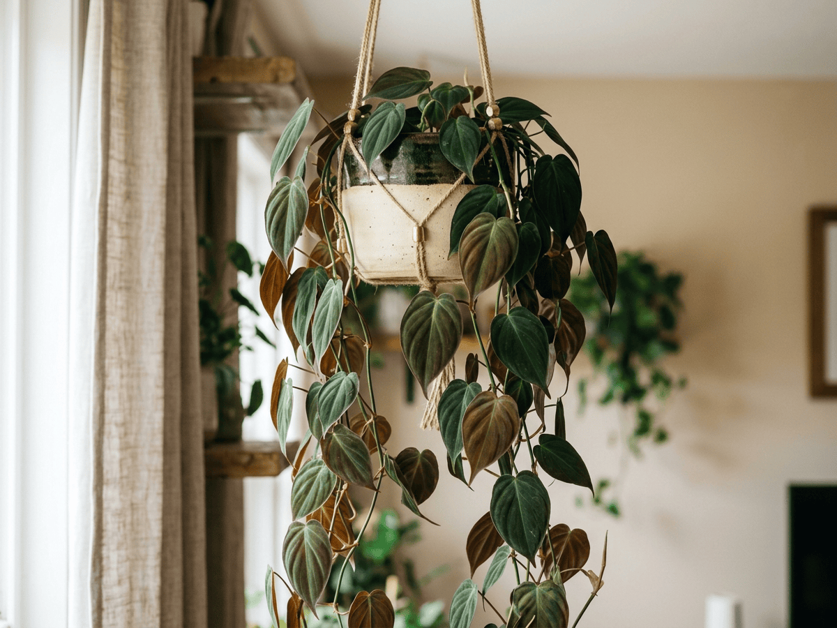 Filodendro vellutato (Philodendron micans), pianta intera