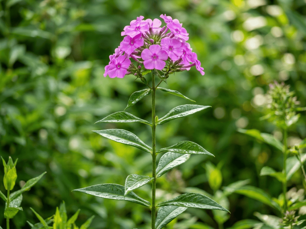 Carolina-Flammenblume — Nahaufnahme von Blättern und Blüten
