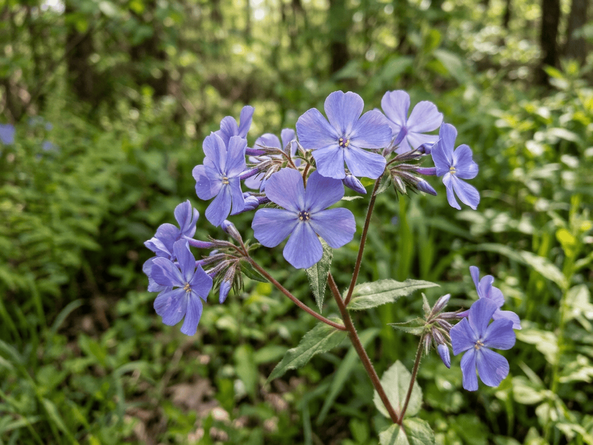 Flox azzurro — primo piano di foglie e fiori