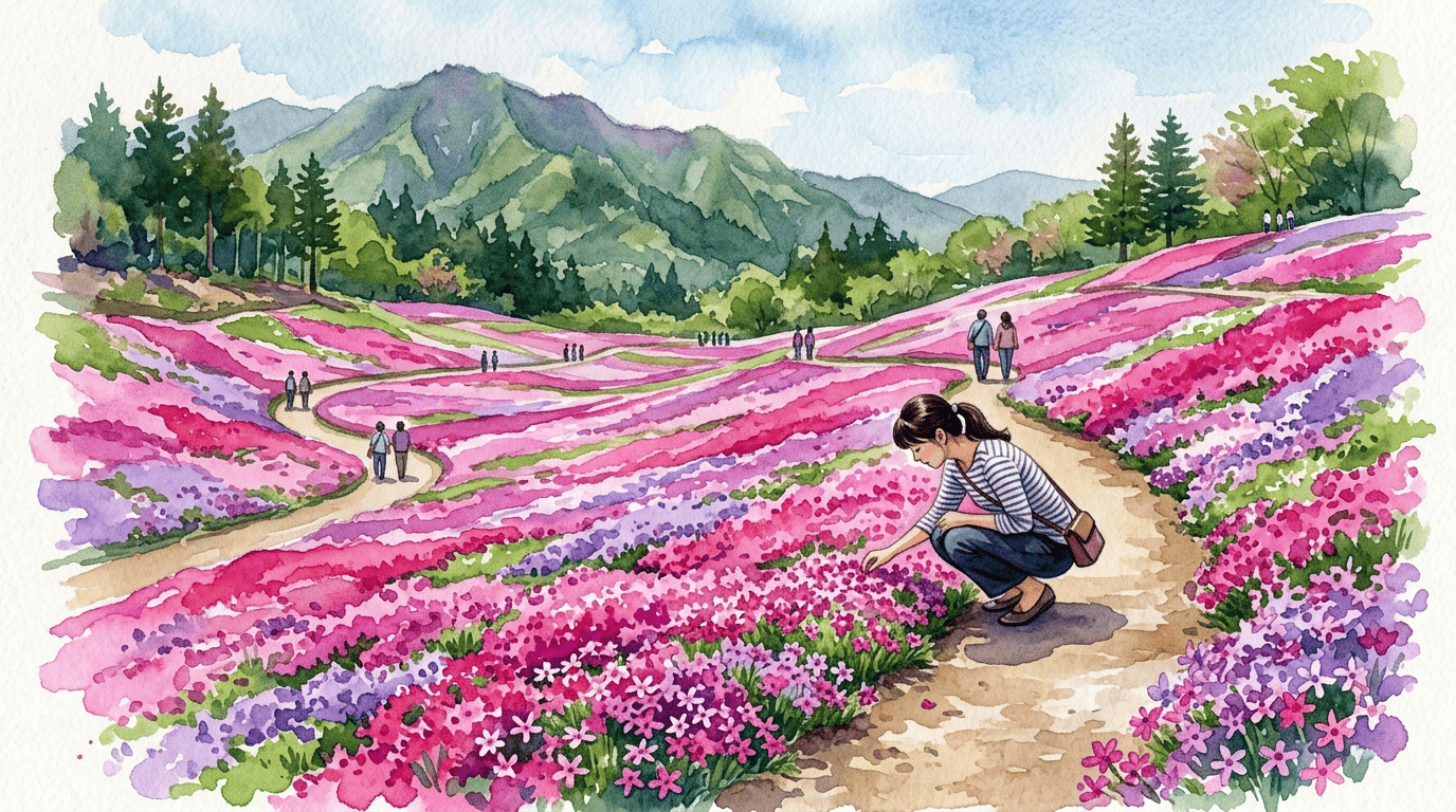 シバザクラにまつわる歴史的な場面のイラスト