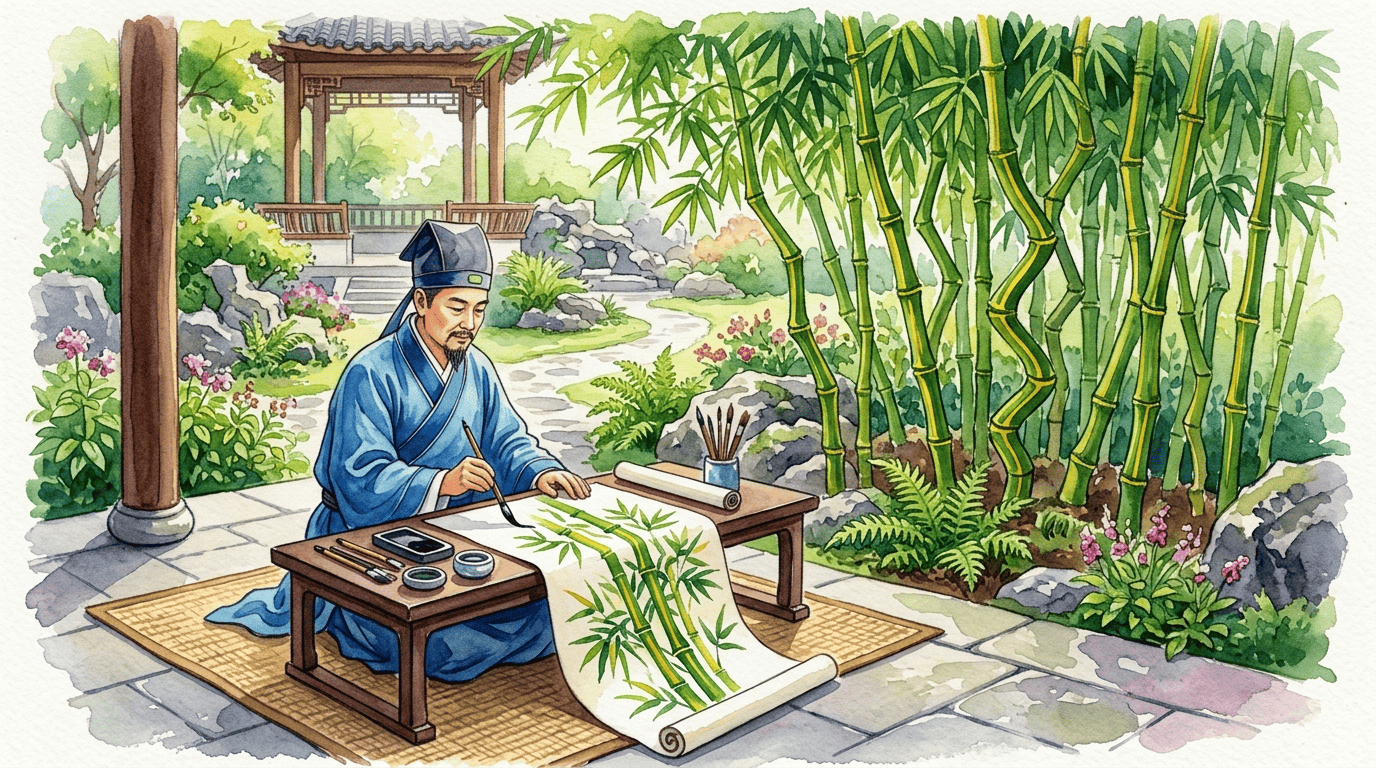 黃槽竹歷史場景插畫
