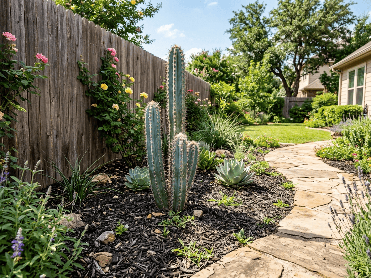 Blue Torch Cactus in a garden setting