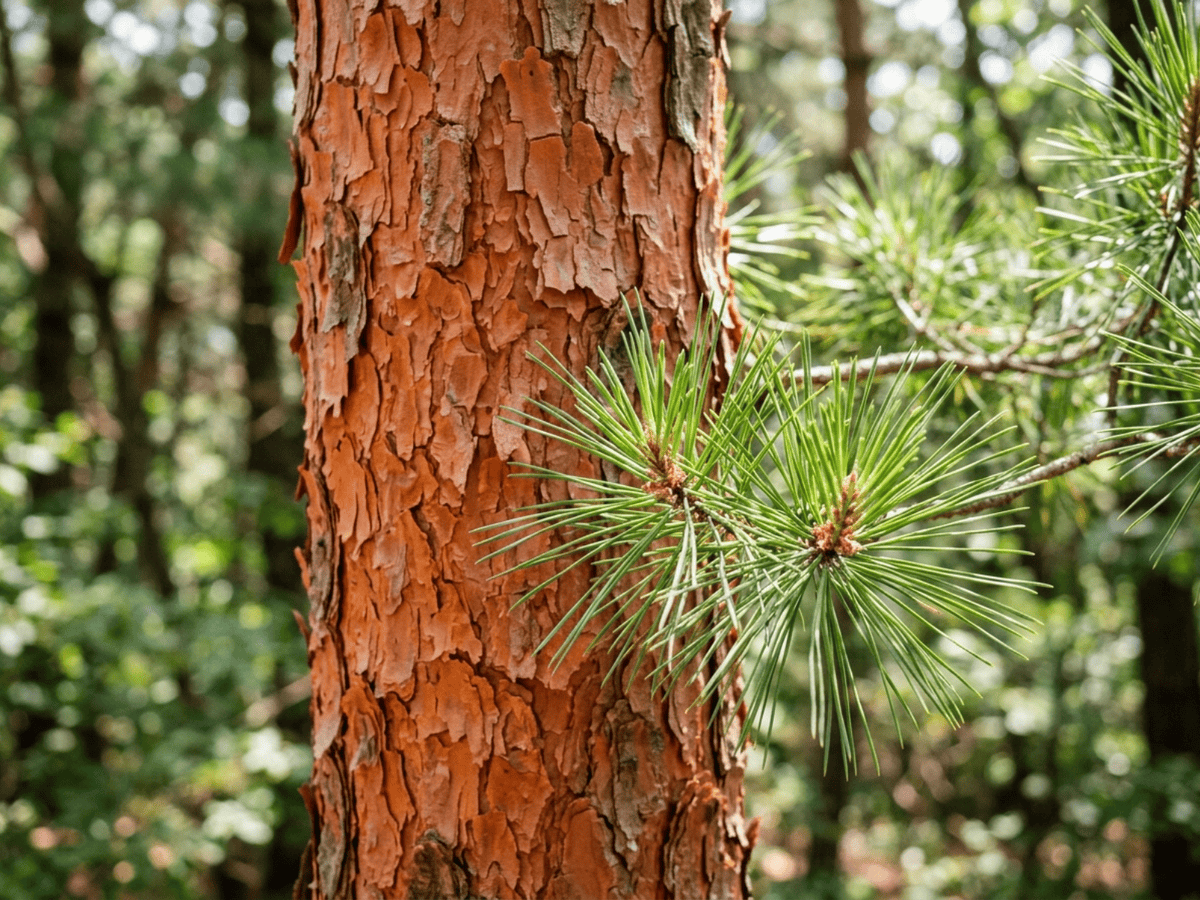 Japanese Red Pine — close-up of leaves and flowers