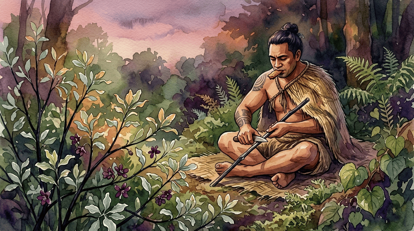 Escena histórica ilustrada de pitosporo de hoja fina