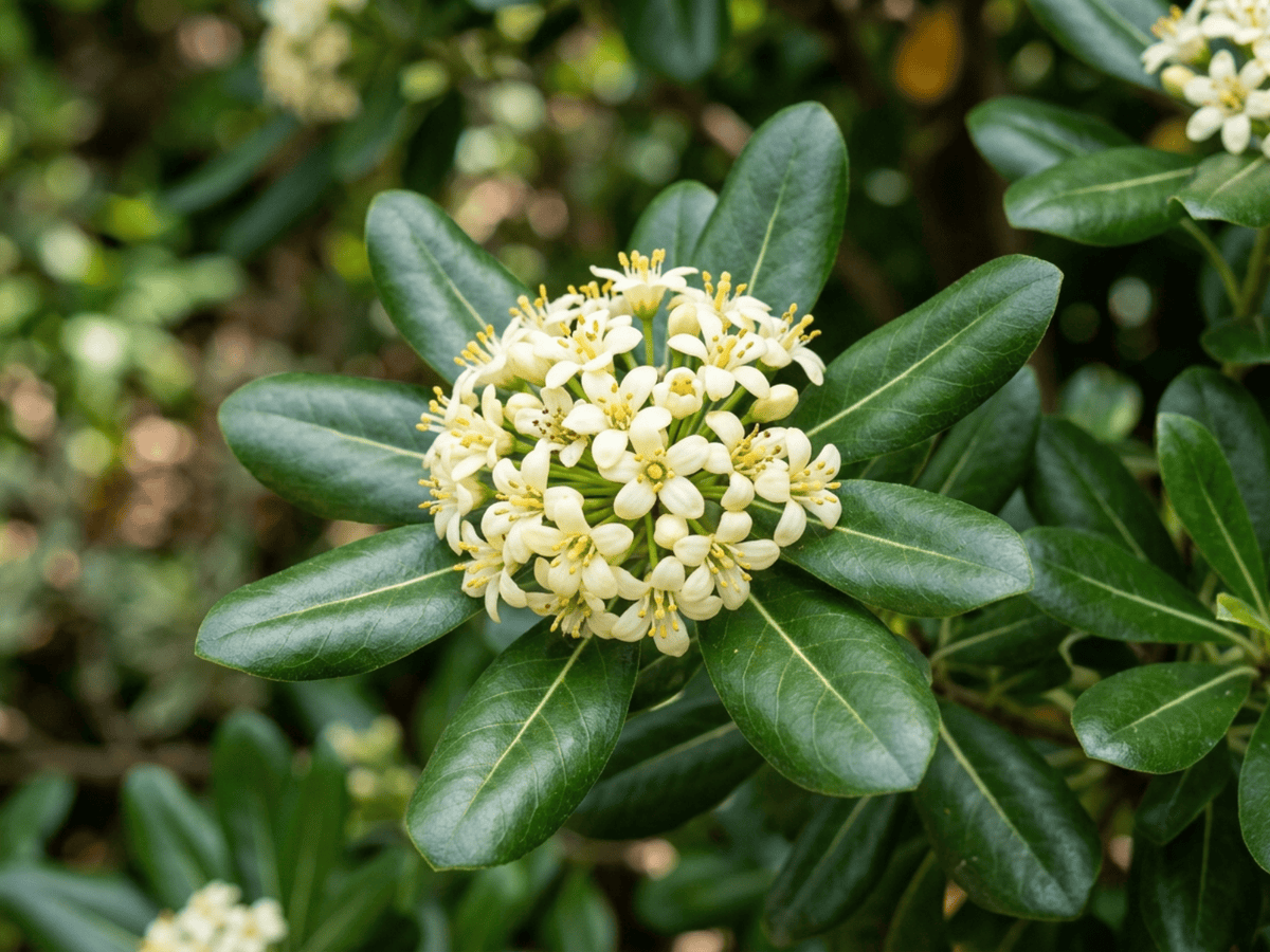Japanese Cheesewood — close-up of leaves and flowers
