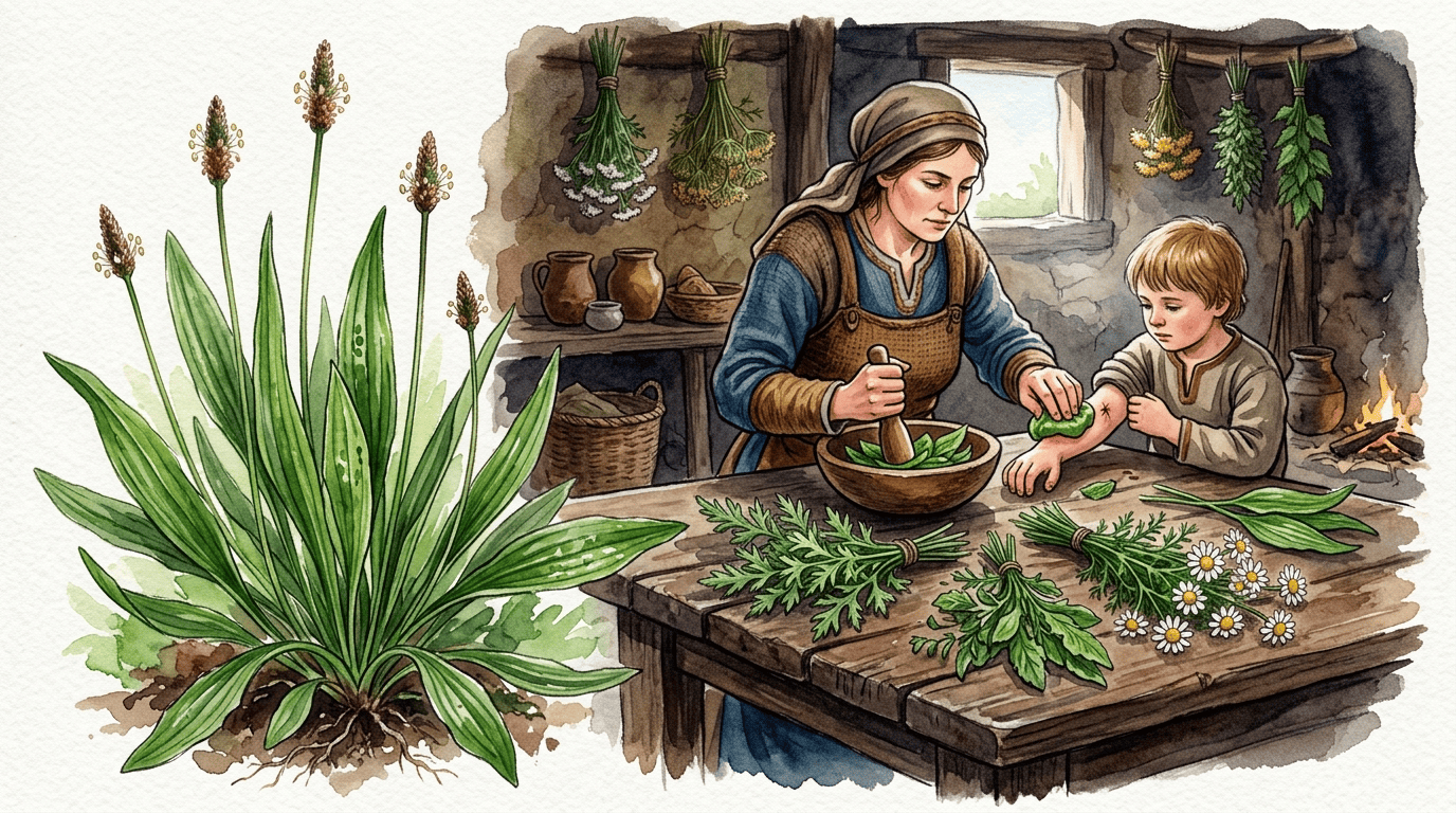 Escena histórica ilustrada de Llantén menor
