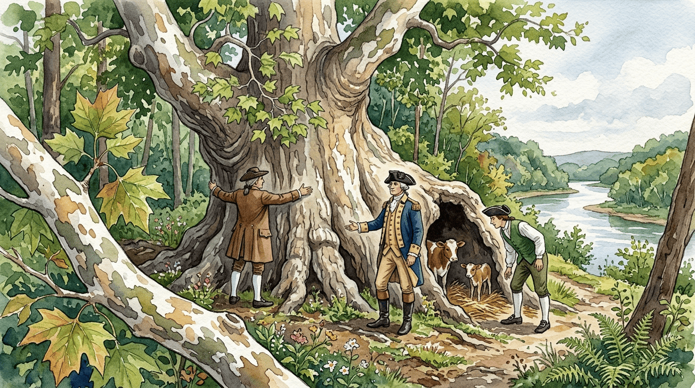 Illustrierte historische Szene zu Amerikanische Platane
