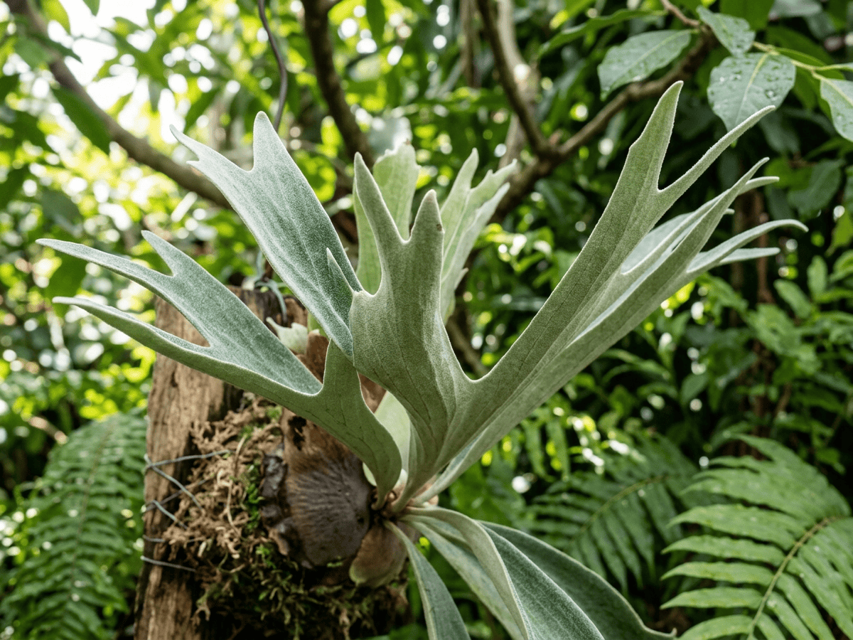 Elkhorn Fern — close-up of leaves and flowers