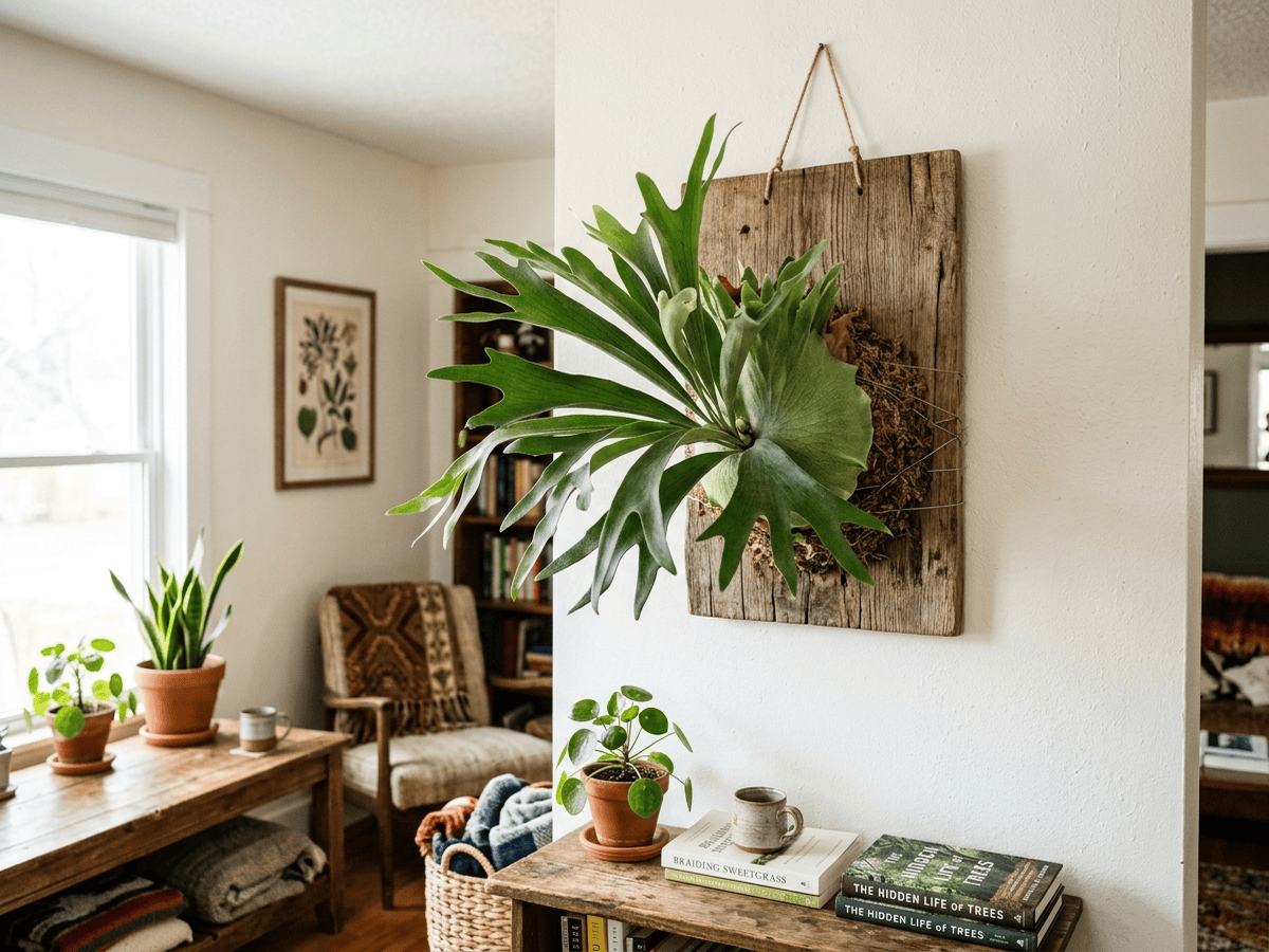 Elkhorn Fern in a garden setting