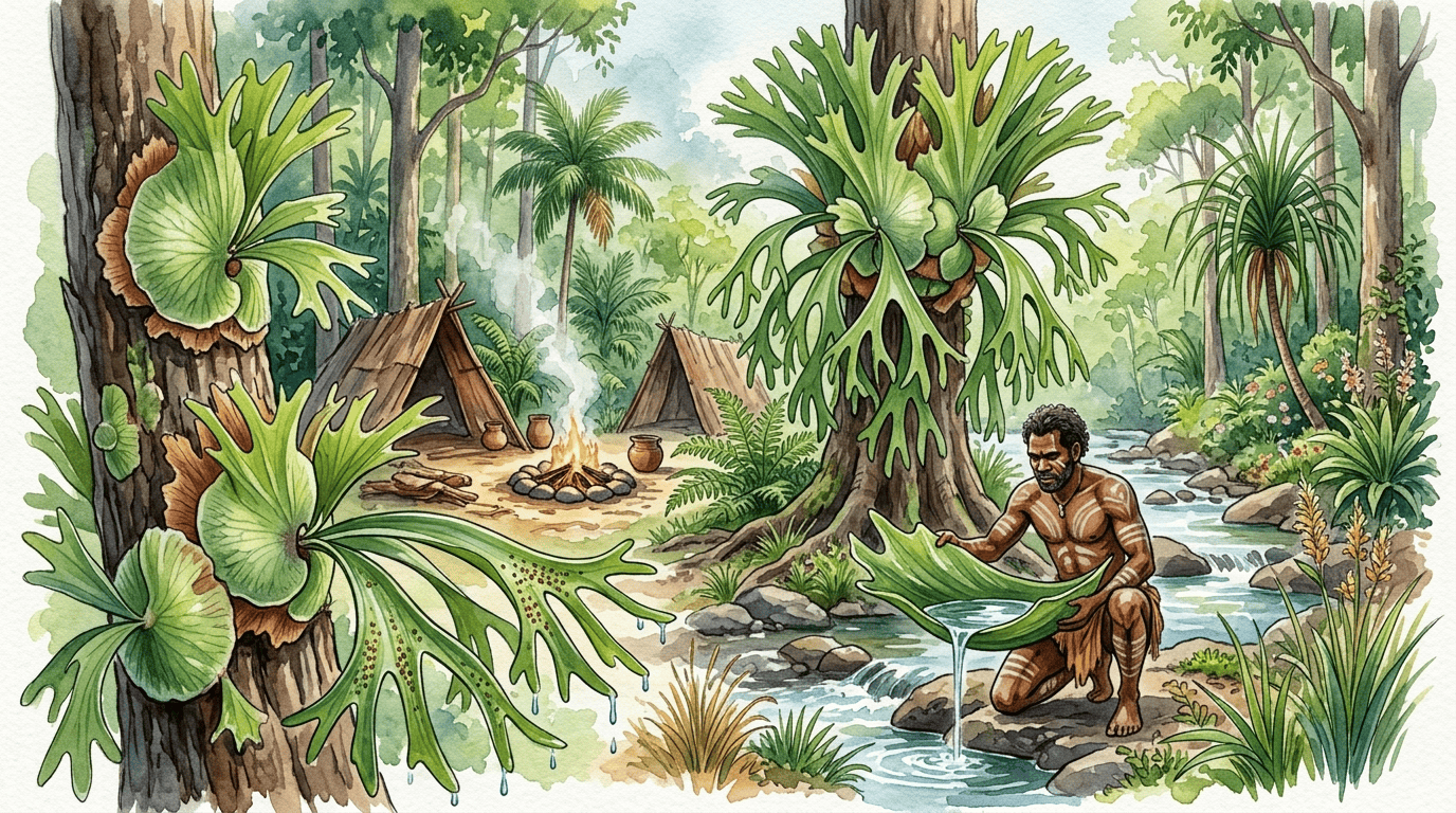 Illustrated historical scene for Elkhorn Fern