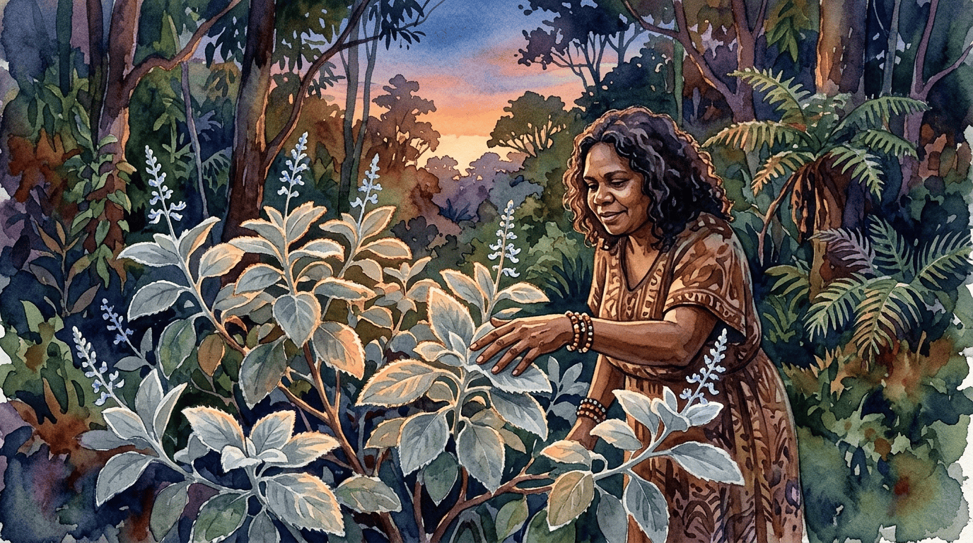 Escena histórica ilustrada de plectranthus plateado