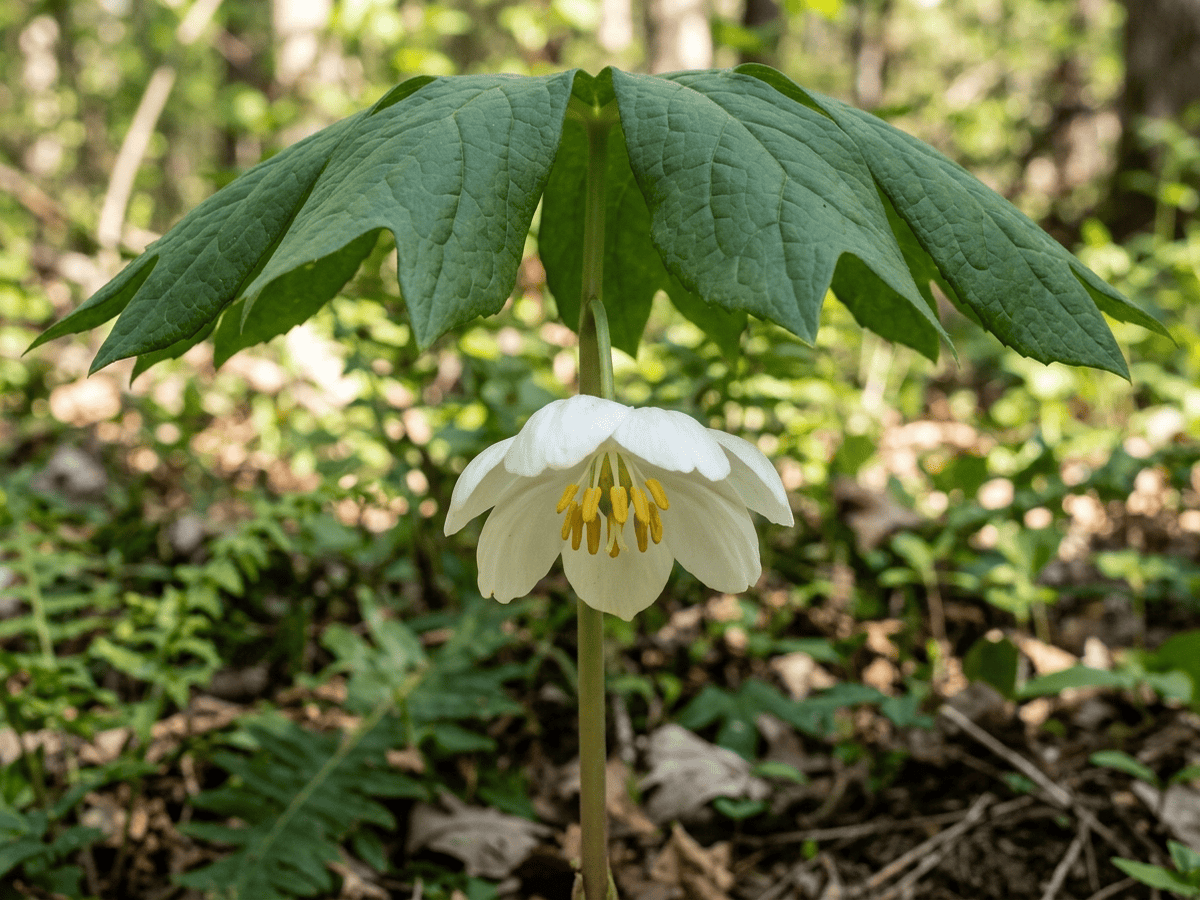 Podófilo — primer plano de hojas y flores