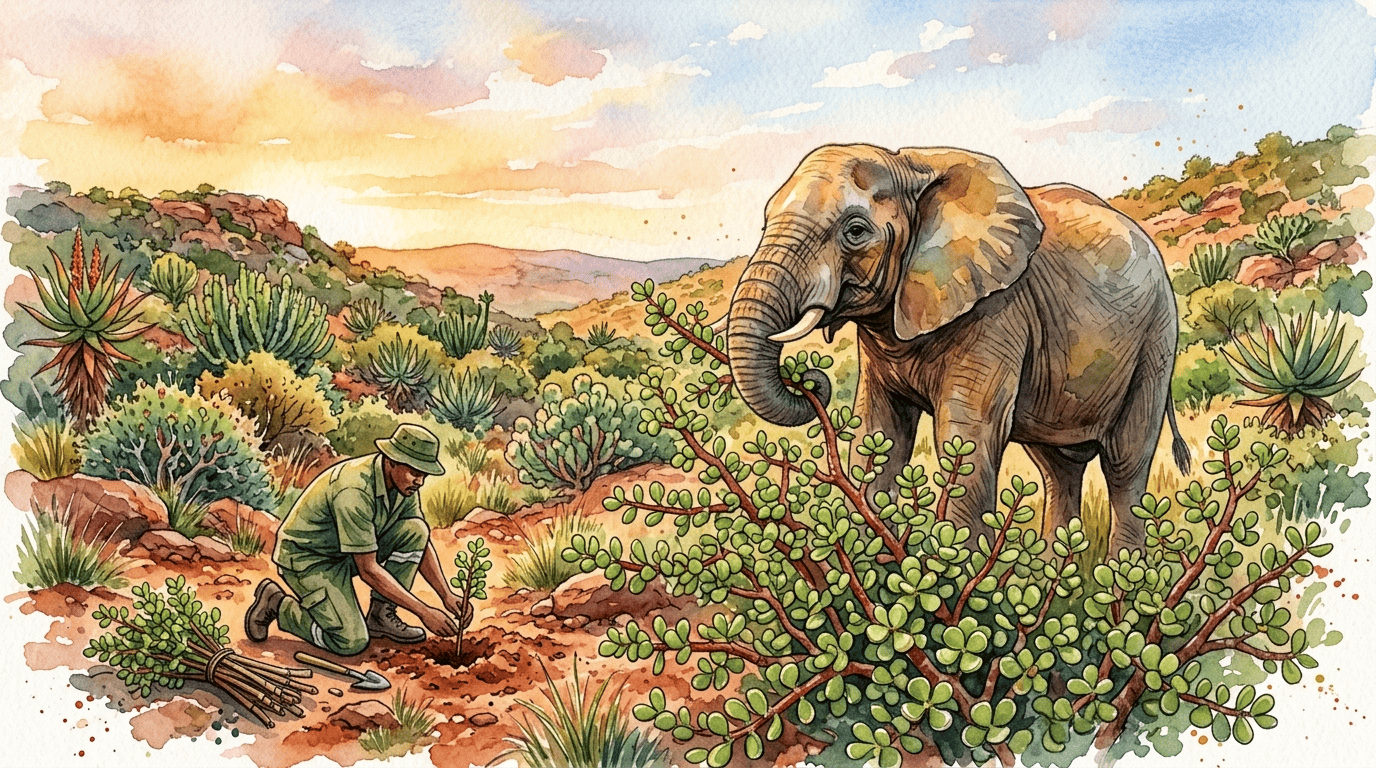 Illustrated historical scene for Elephant Bush