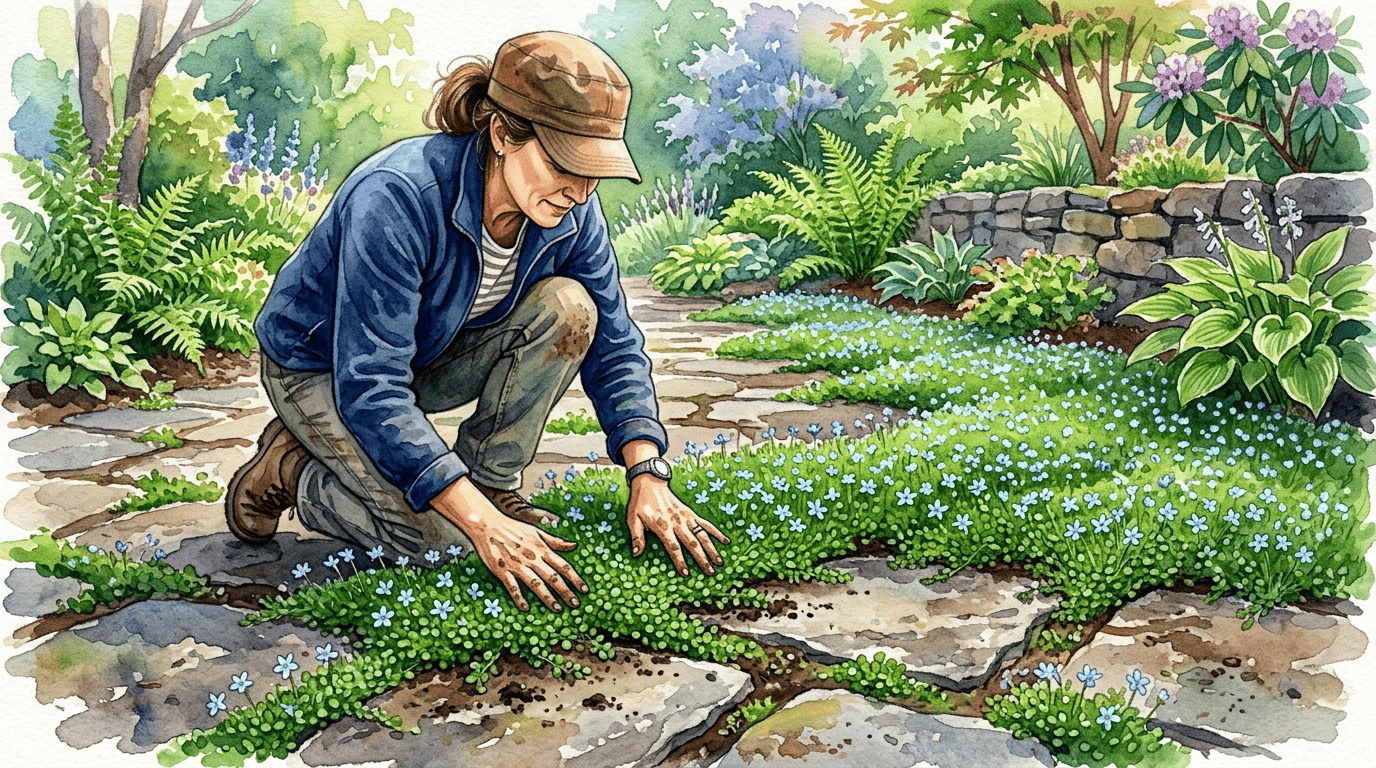 Scène historique illustrée pour Pratia rampant