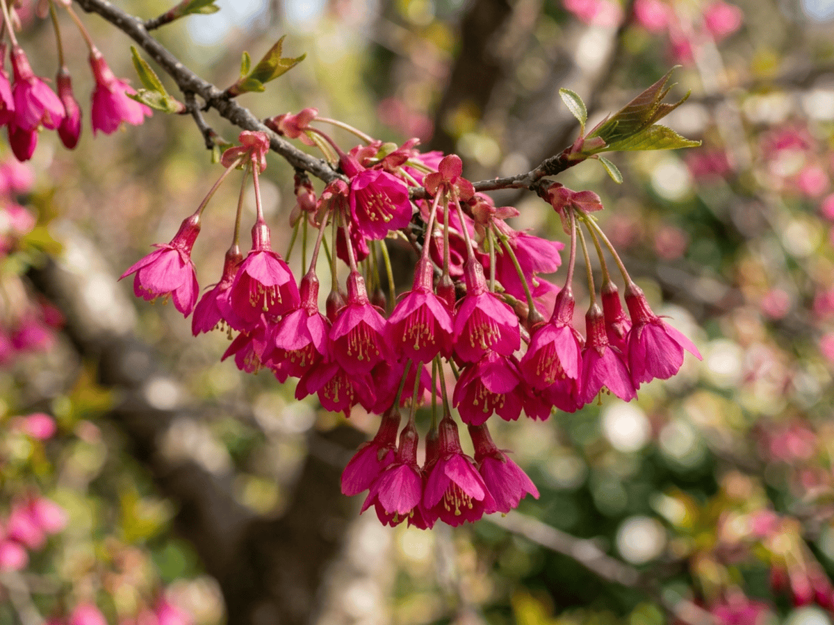 Ciliegio di Taiwan — primo piano di foglie e fiori