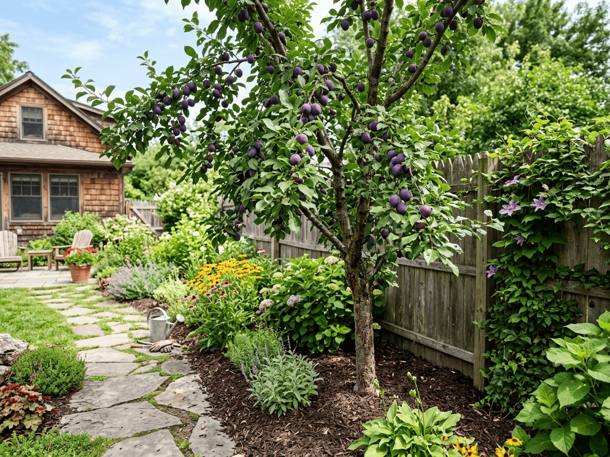 Plum in a garden setting
