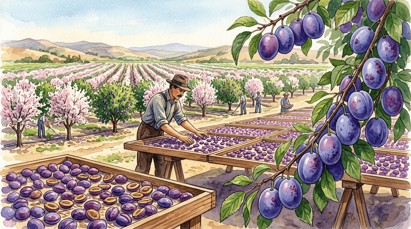 Illustrated historical scene for Plum