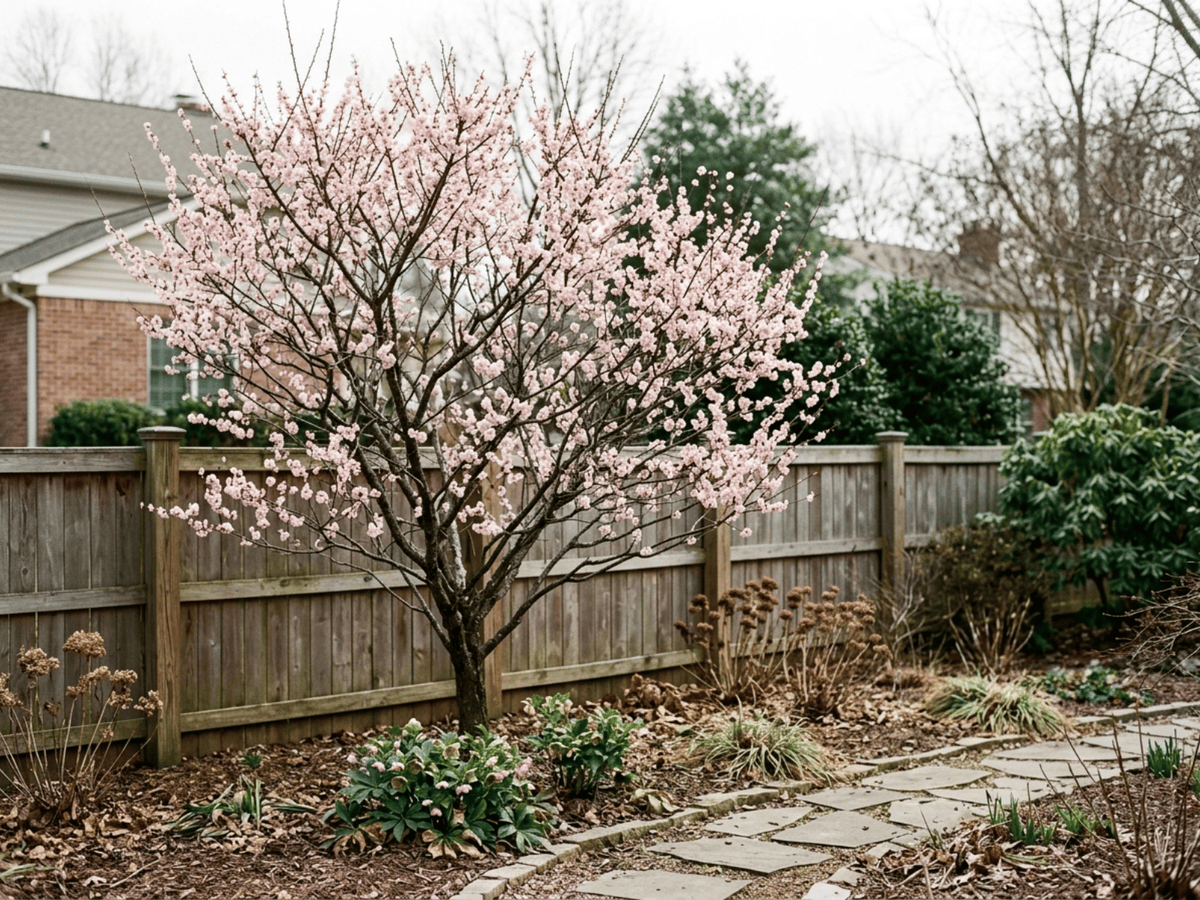 Flowering Apricot in a garden setting