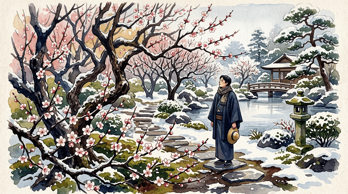 Illustrated historical scene for Flowering Apricot