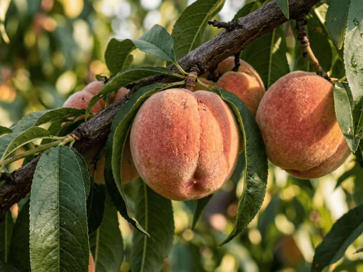 Peach — close-up of leaves and flowers