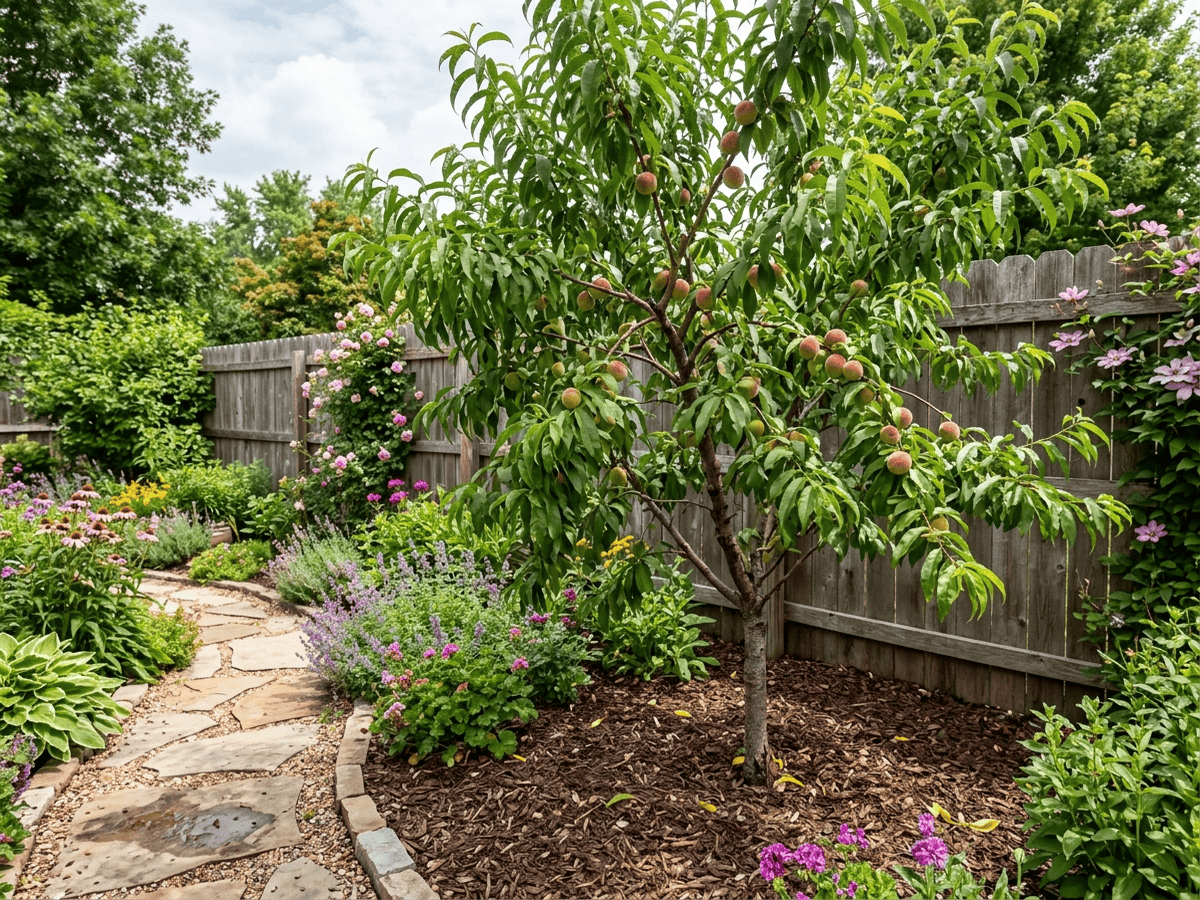 Peach in a garden setting