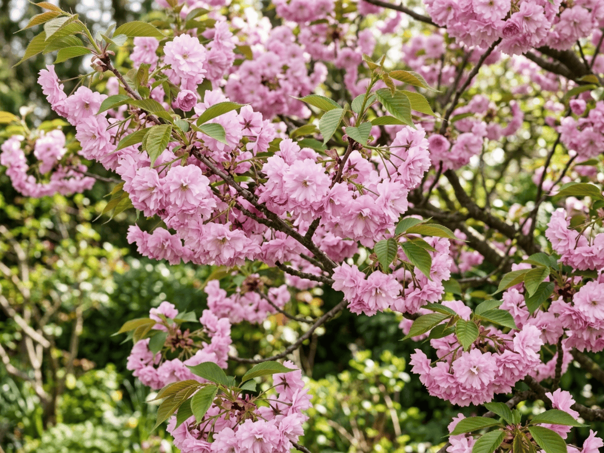 Cerezo japonés (Prunus serrulata), planta completa