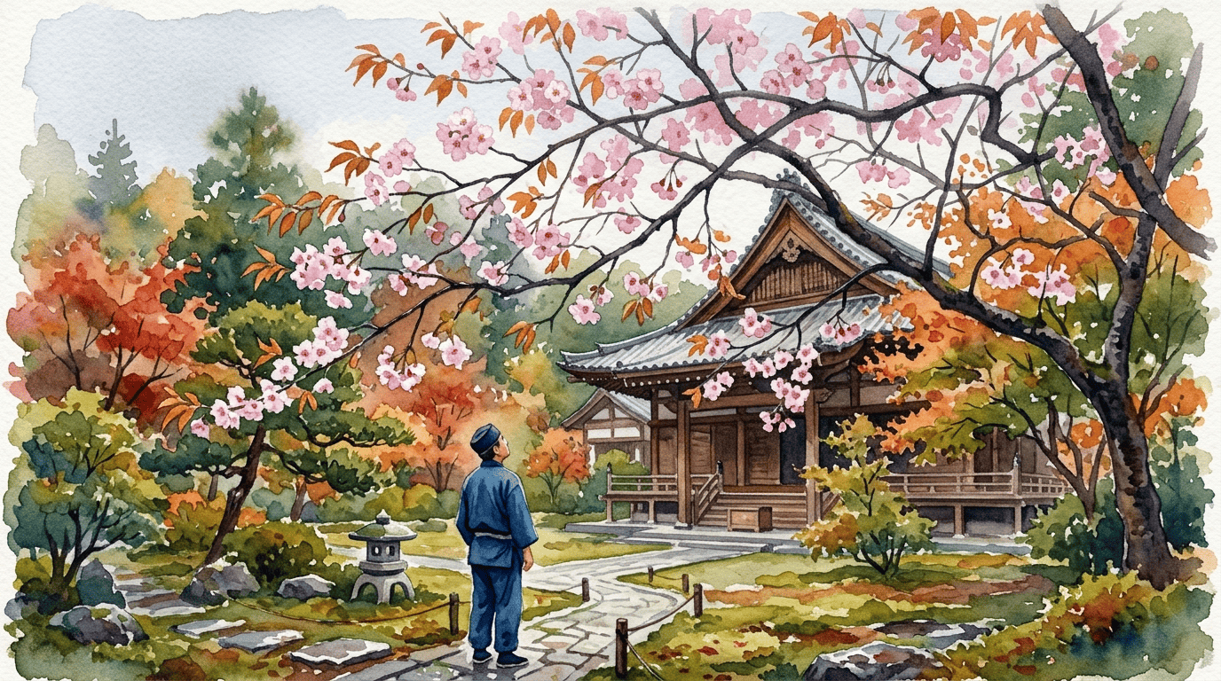 Scena storica illustrata per Ciliegio a fiori primaverili