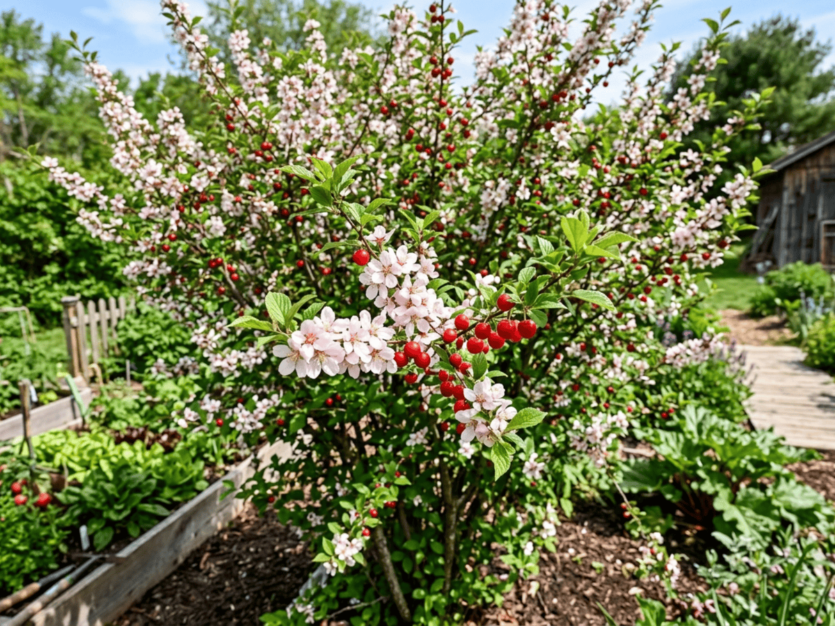 Nanking Cherry in a garden setting