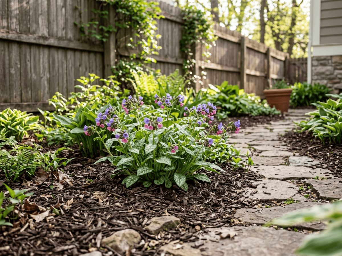 pulmonaria en un jardín