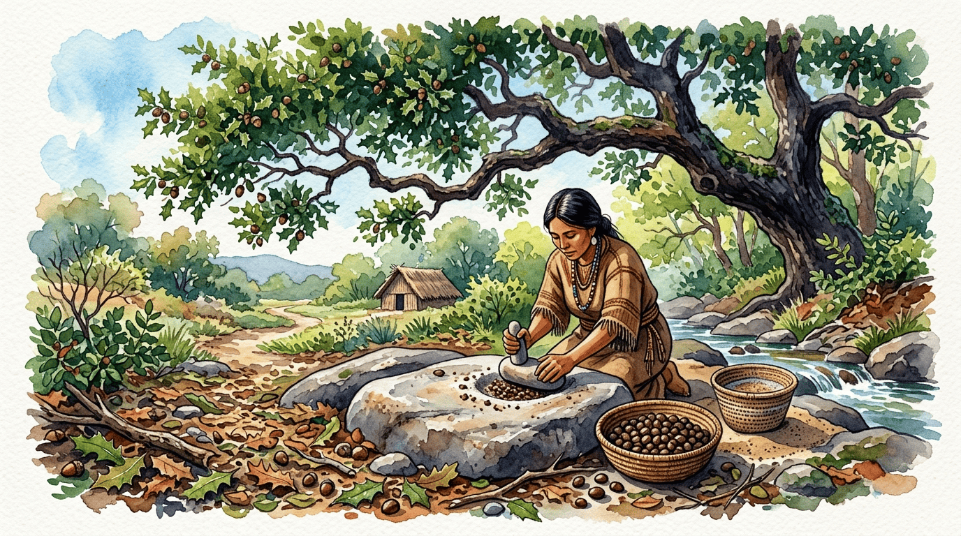 Scène historique illustrée pour Chêne vert de Californie