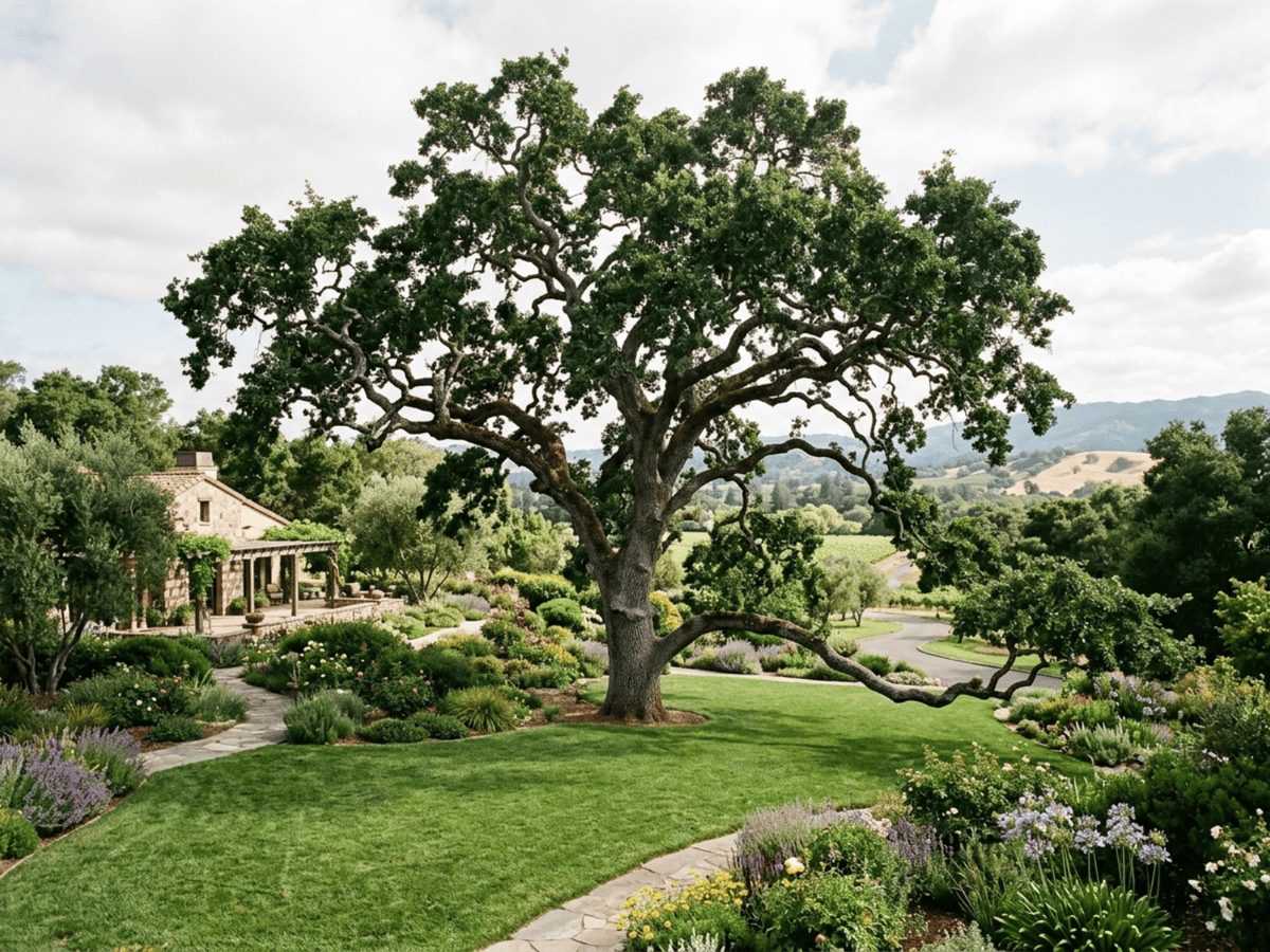 Valley Oak in a garden setting