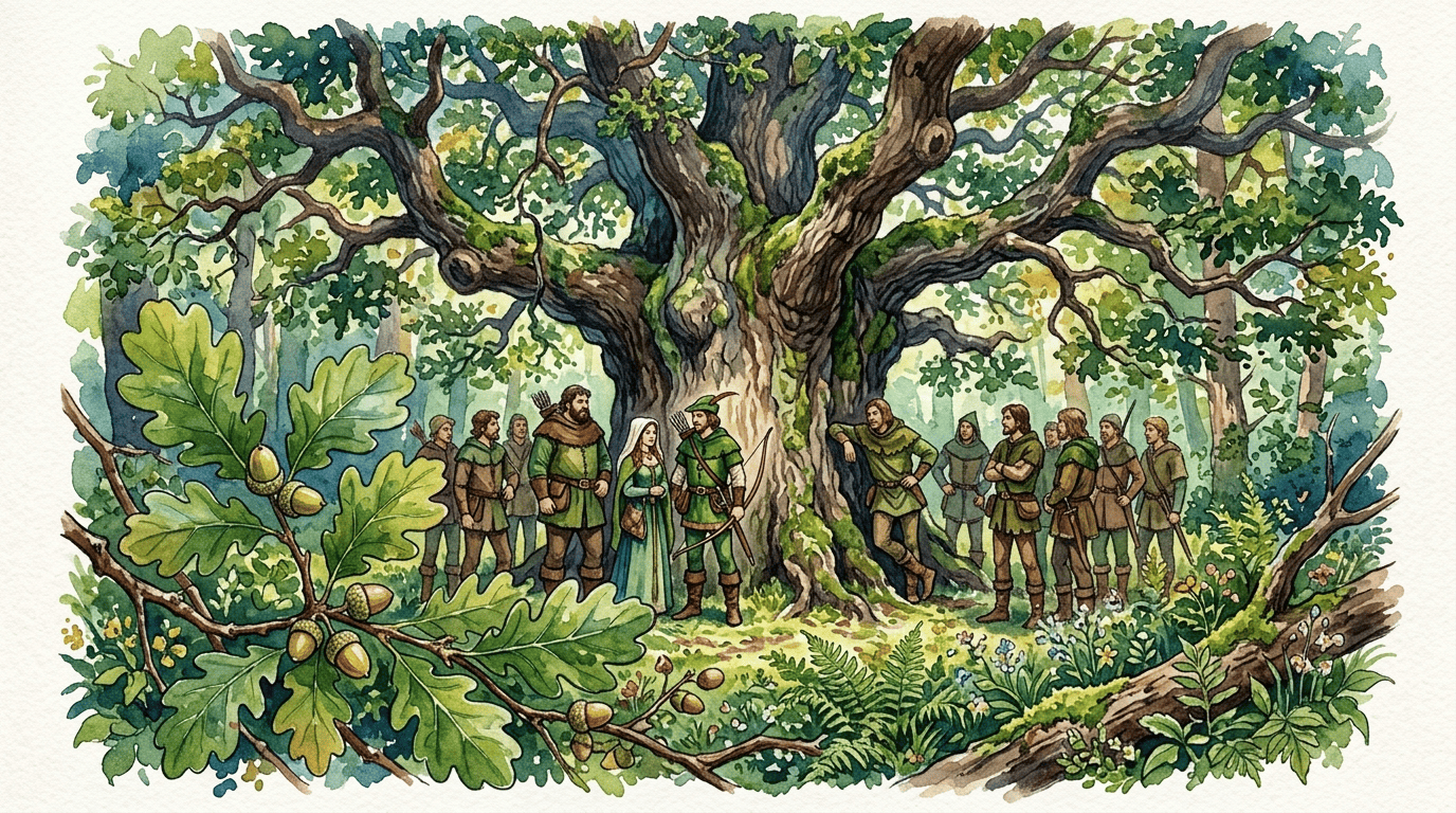 Escena histórica ilustrada de roble común