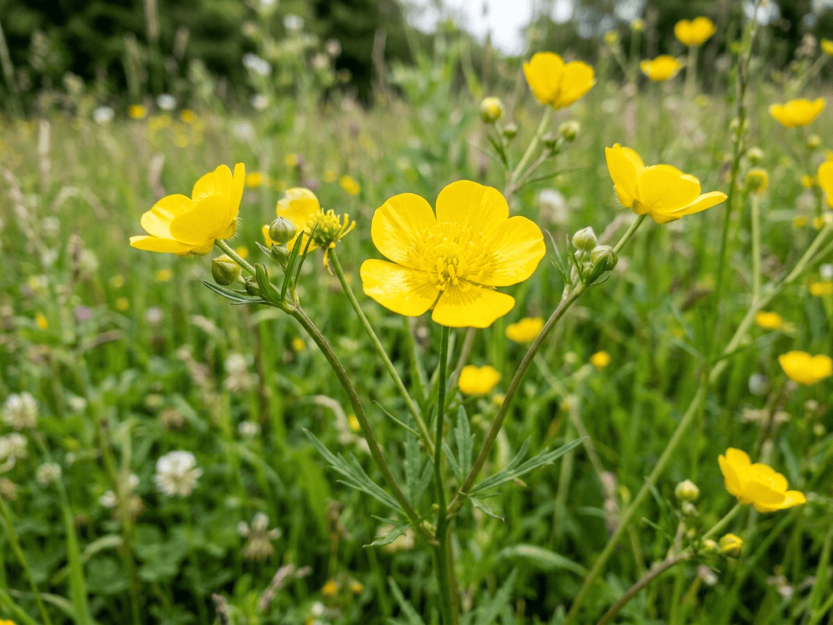 Scharfer Hahnenfuß — Nahaufnahme von Blättern und Blüten