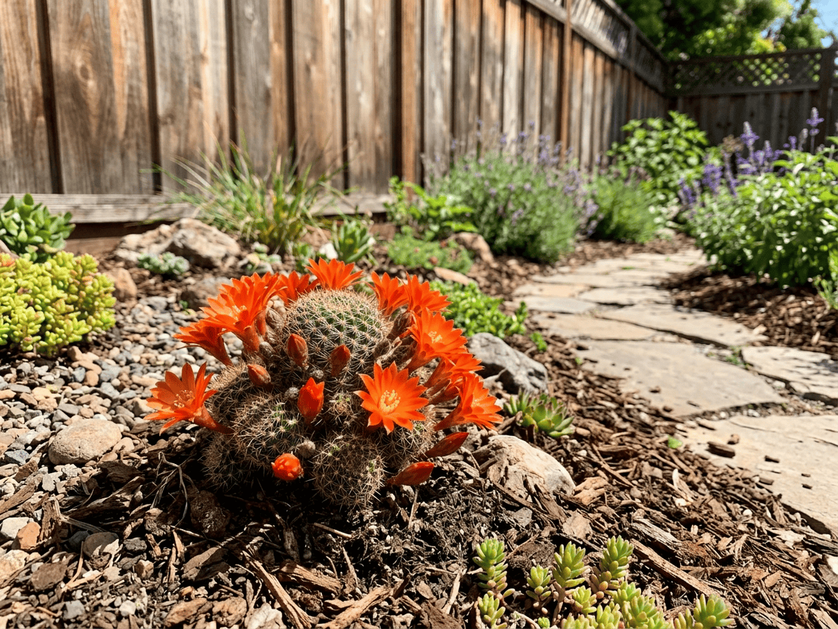 Red Crown Cactus in a garden setting