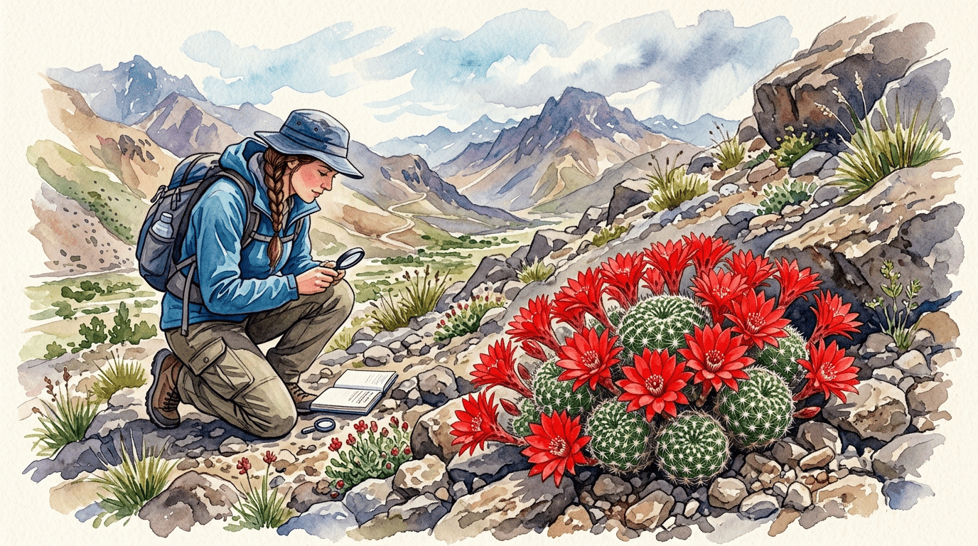 Illustrated historical scene for Red Crown Cactus