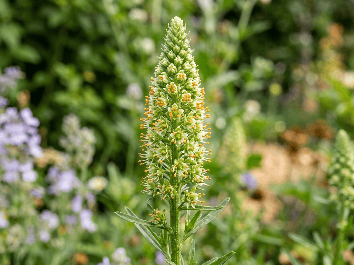 Garten-Resede — Nahaufnahme von Blättern und Blüten
