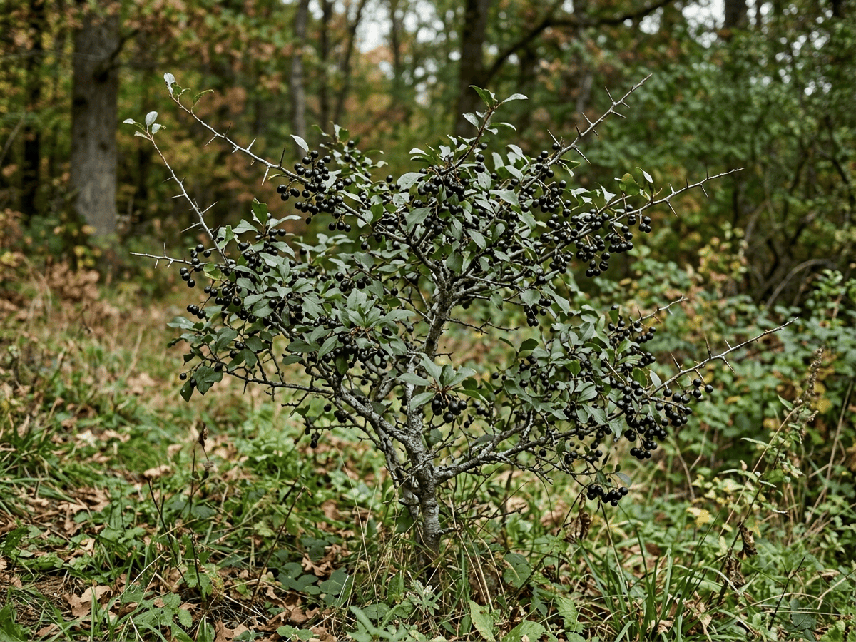 セイヨウクロウメモドキ(Rhamnus cathartica)の全体像