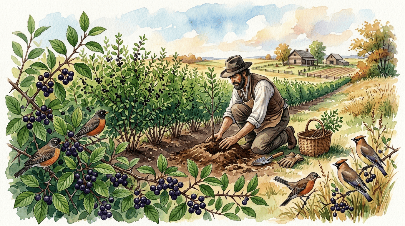 Illustrated historical scene for Common Buckthorn