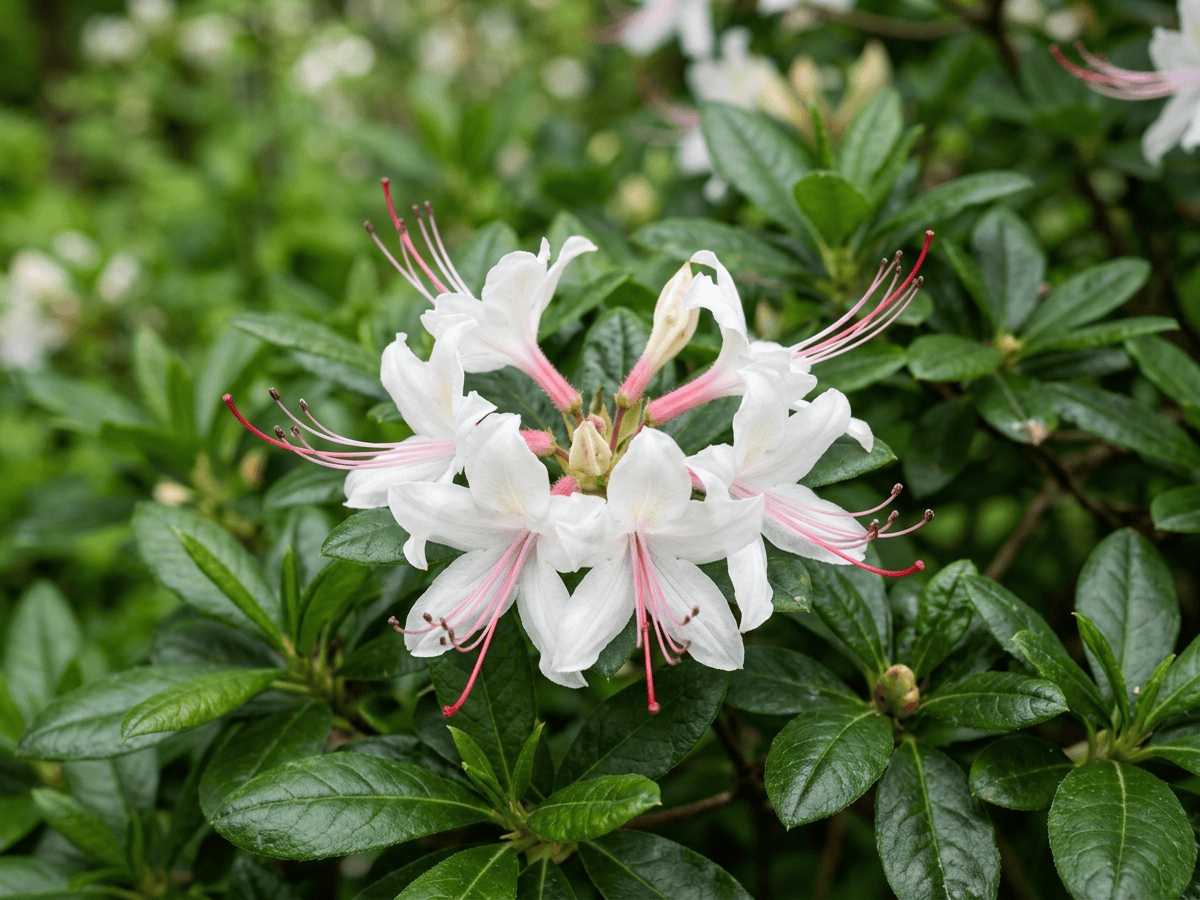 azalea — primer plano de hojas y flores