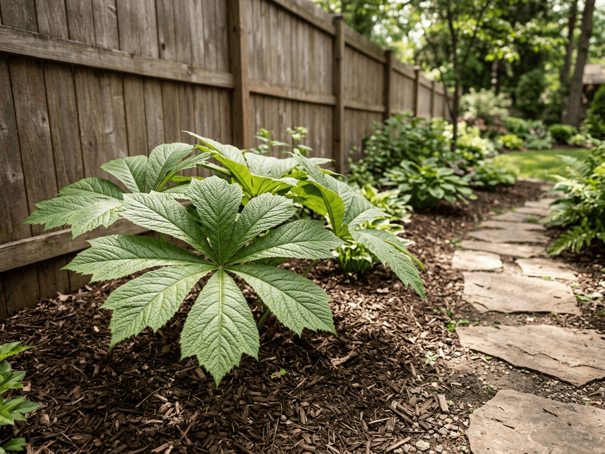 Chinese Rodgersia in a garden setting