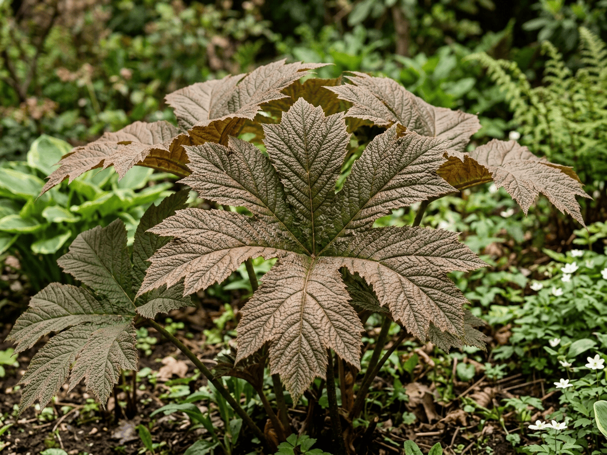 rodgersia japonesa — primer plano de hojas y flores