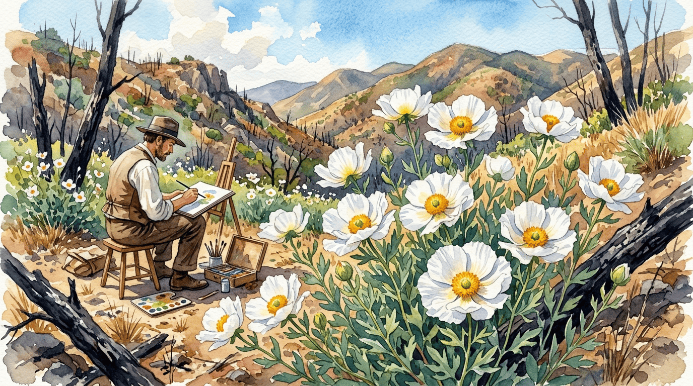 Illustrated historical scene for Coulter's Matilija Poppy