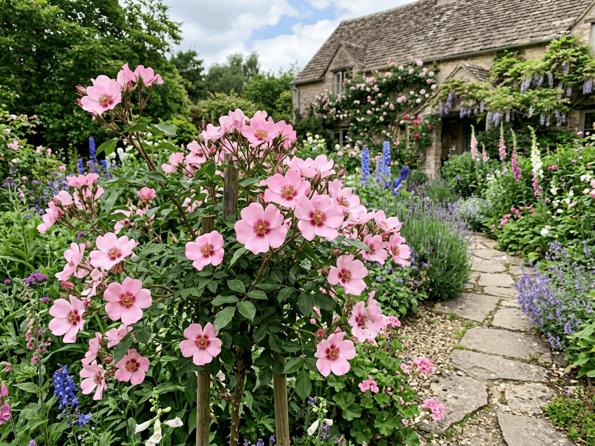 Dainty Bess in a garden setting
