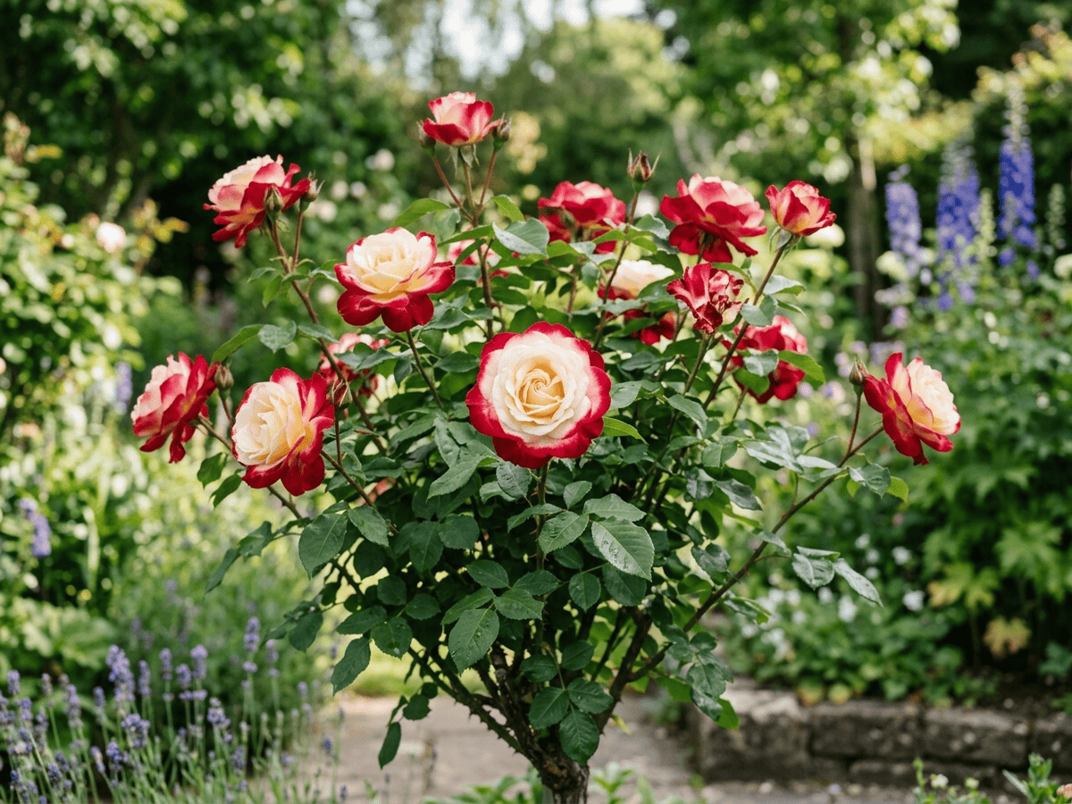 Double Delight (Rosa 'Double Delight'), ganze Pflanze