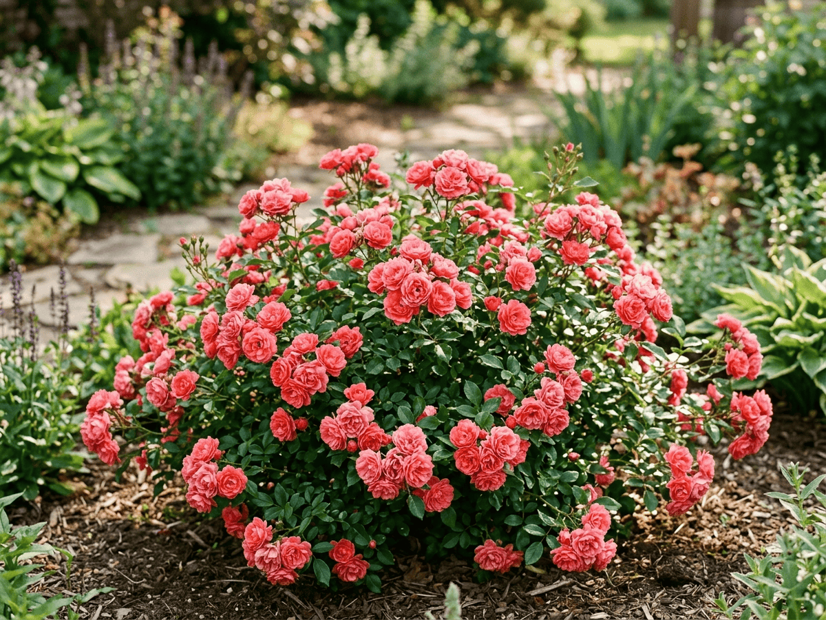 Drift Coral (Rosa 'Drift Coral'), whole plant
