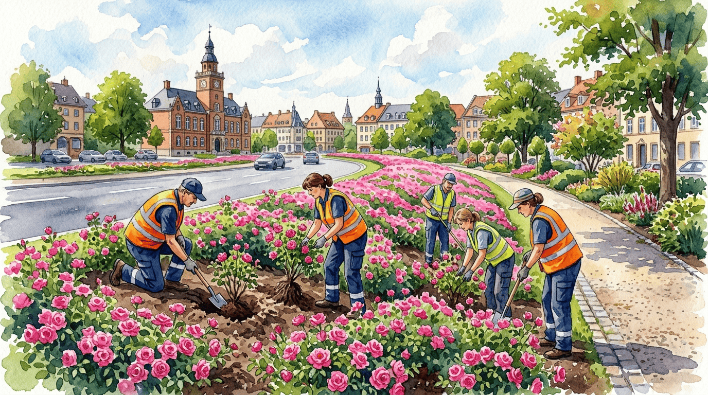 Illustrated historical scene for Flower Carpet Pink