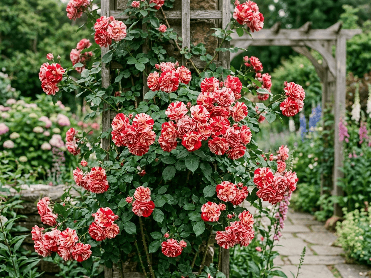 Fourth of July (Rosa 'Fourth of July'), planta completa