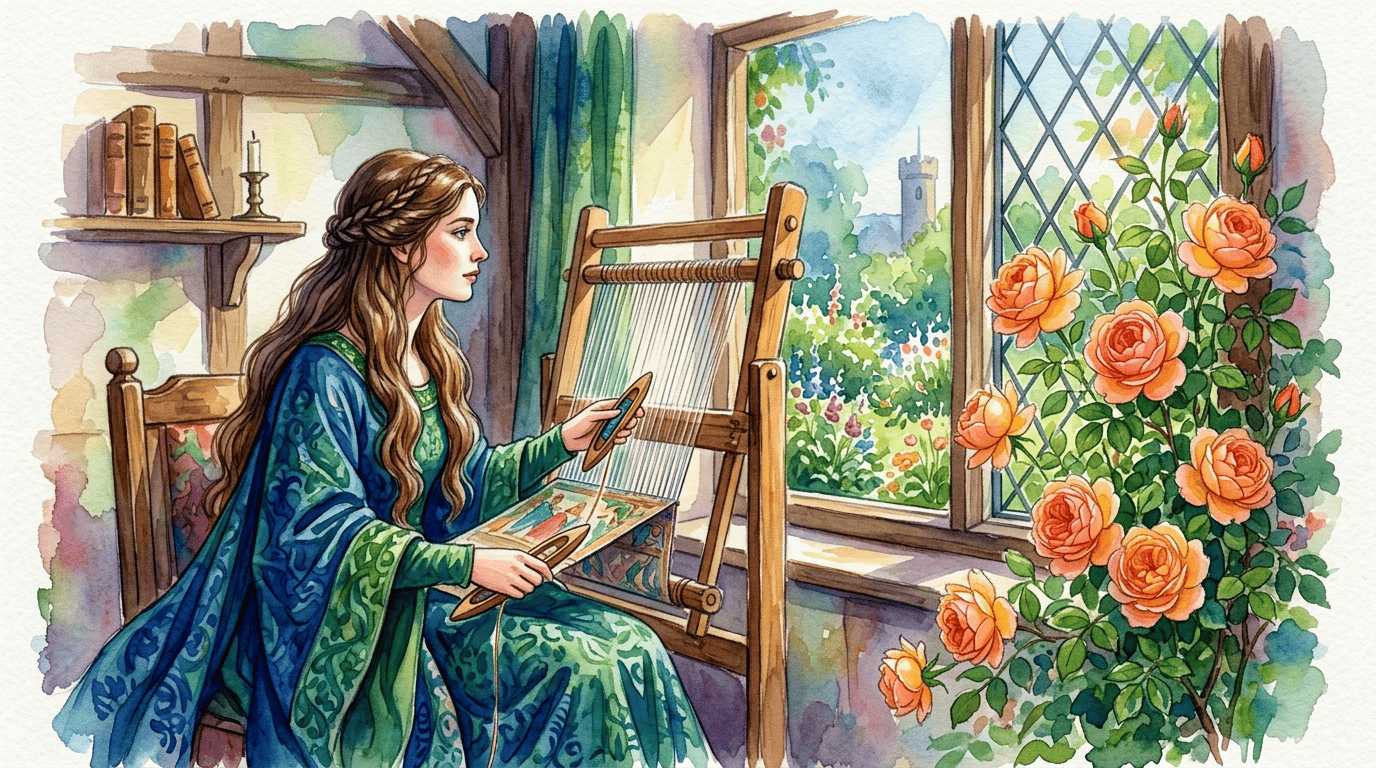 Illustrierte historische Szene zu Lady of Shalott
